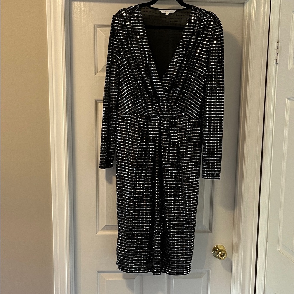 Cleo Black with Silver sequin Long Sleeve Dress